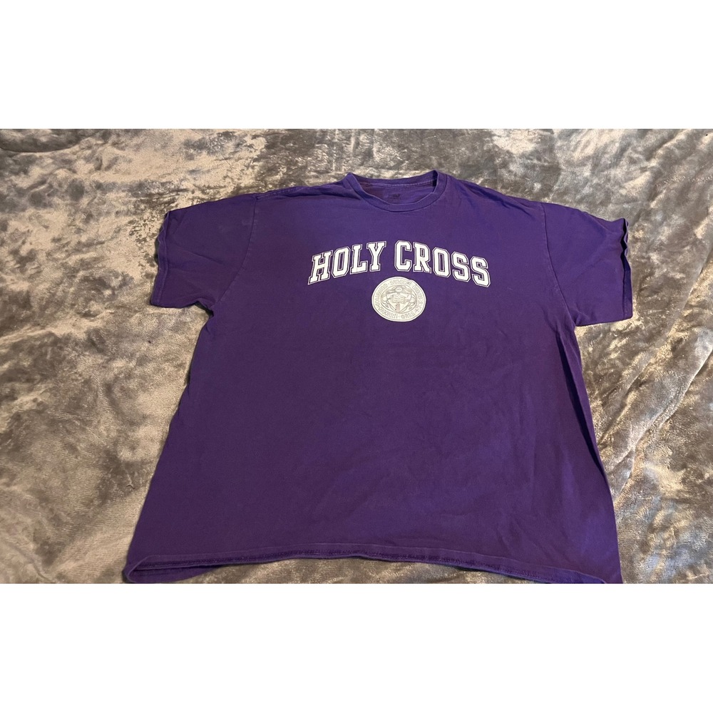 MV Sport Holy Cross Crusaders T-Shirt Purple Short Sleeve College Graphic XL